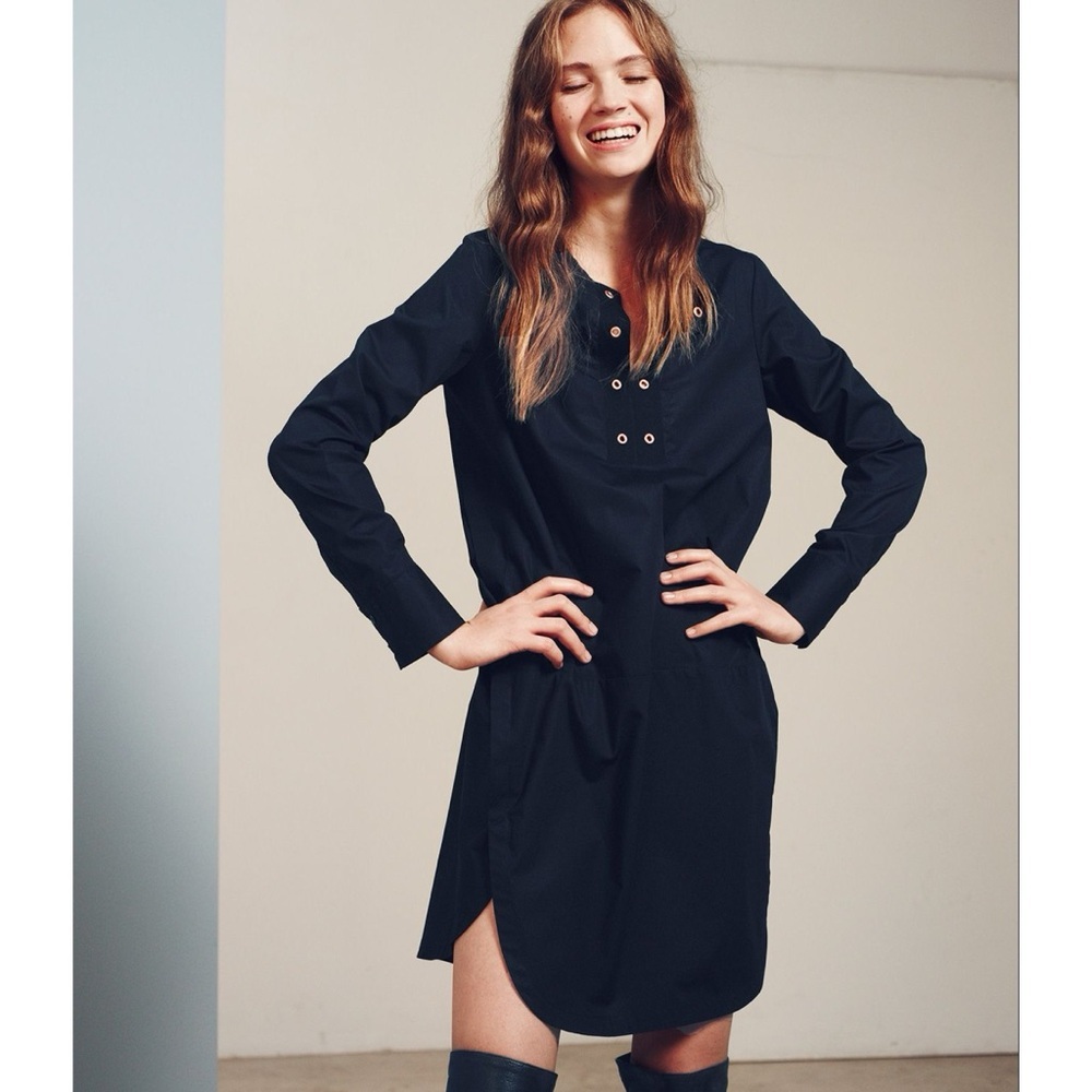 See By Chloe Black Embroidered Shirt Dress Shift 100% Cotton‎ Dress Medium